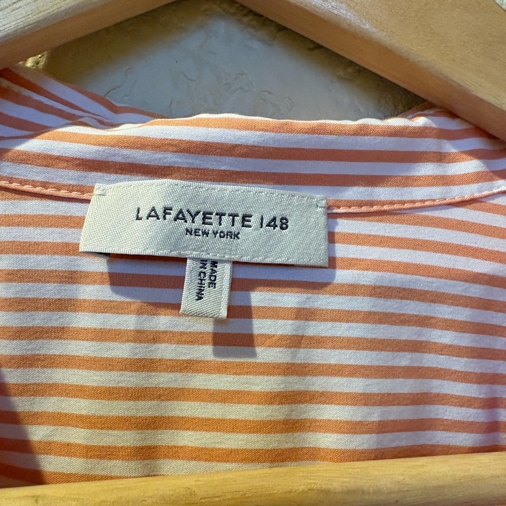 Lafayette 148 Dales Shirt Orange Stripe Top Blouse Cotton Blend Collar - Picture 4 of 7